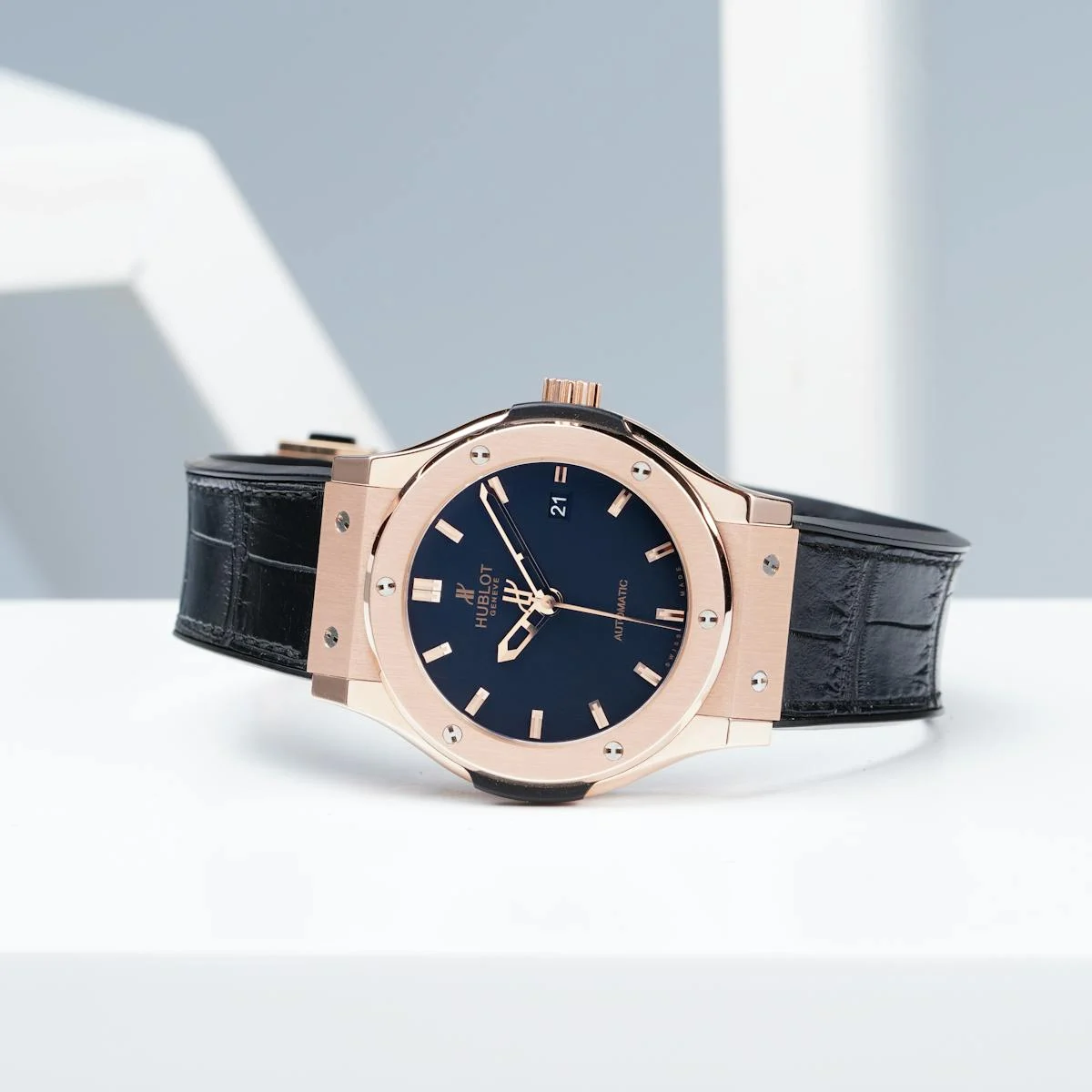 Hublot Classic Fusion rose gold watch with leather strap